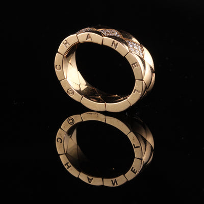 Chanel Matelasse 18 Karat Rose Gold Diamond Flexible Ring