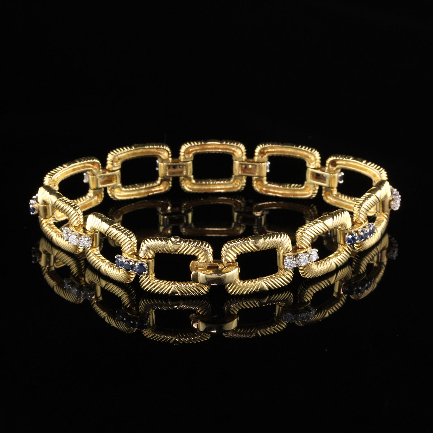 Cartier Platinum and 18 Karat Yellow Gold Diamond and Sapphire Bracelet