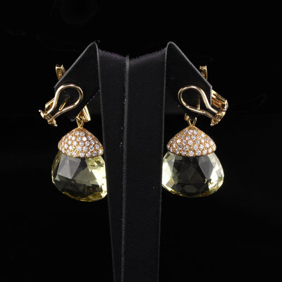 Tiffany and Co. 18 Karat Yellow Gold Diamond and Lemon Quartz Earrings