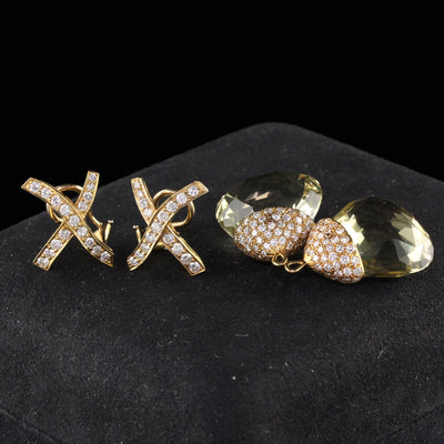 Tiffany and Co. 18 Karat Yellow Gold Diamond and Lemon Quartz Earrings